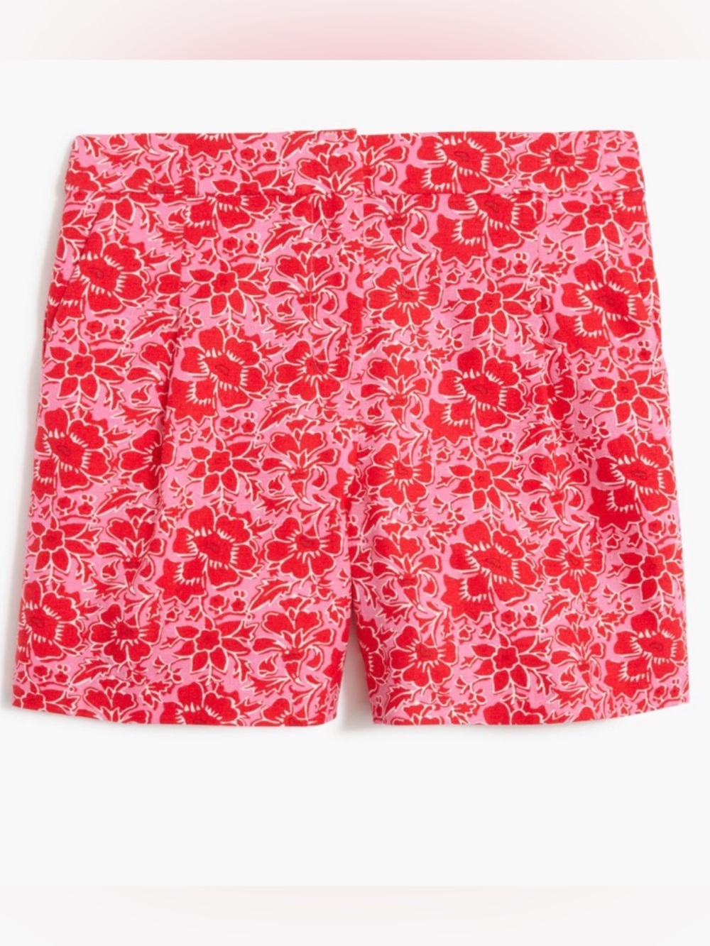 J Crew Factory Printed elastic-back linen-blend pleated short azalea red/pink 6